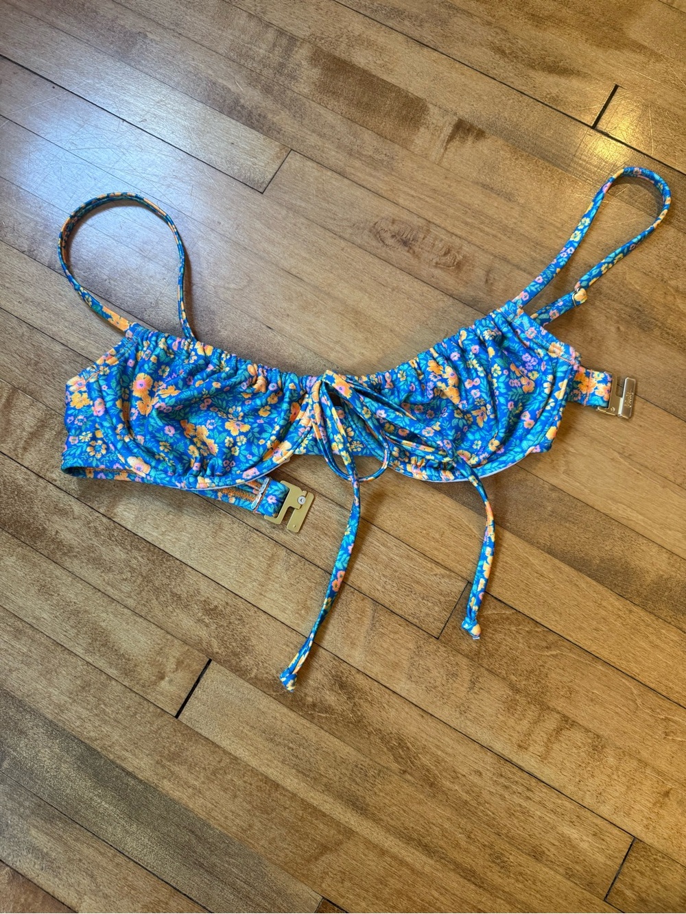 Kulani Kinis Blue Floral Tie-Front Bikini Top